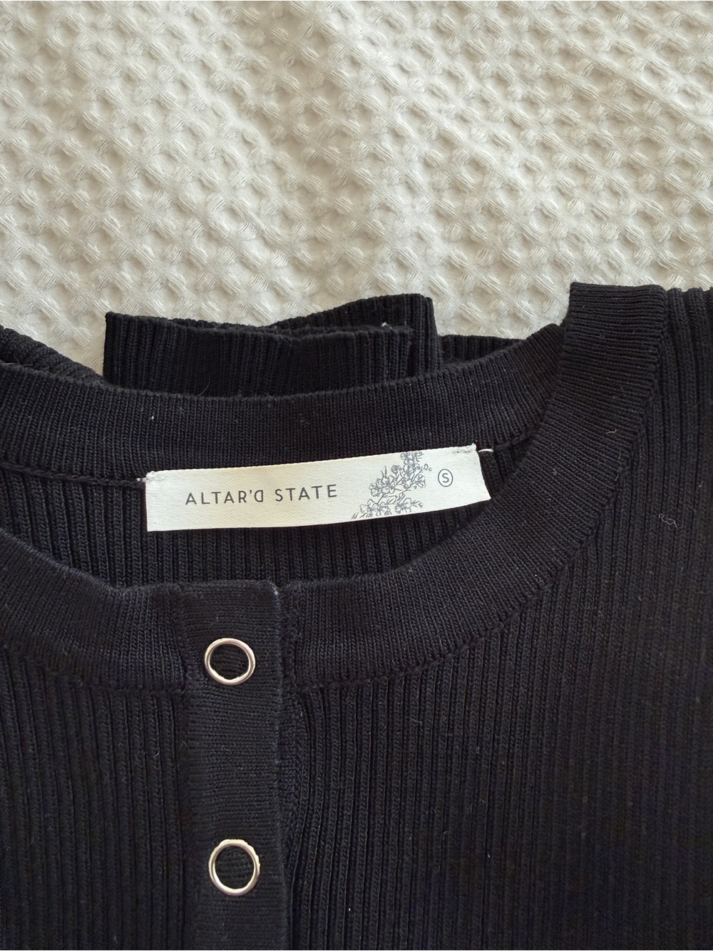 Altar'd State Black Ribbed Button-Front Short Sleeve Top - Picture 3 of 3